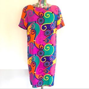 🍭VINTAGE Adrianna Papell Printed Silk Shift Dress
